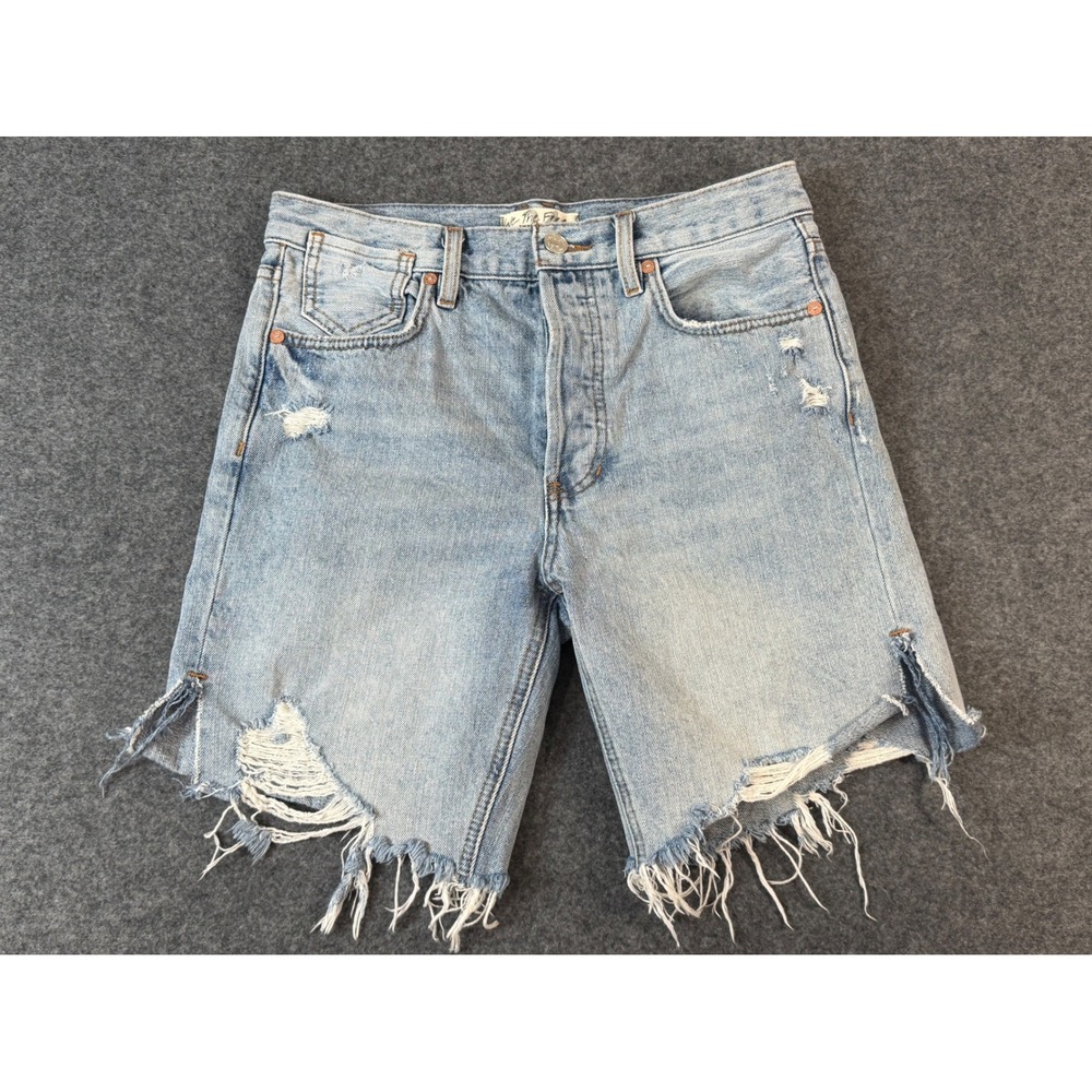 Free People We The Free Denim Shorts Women 24 Blue Buttonfly High Rise Frayed‎